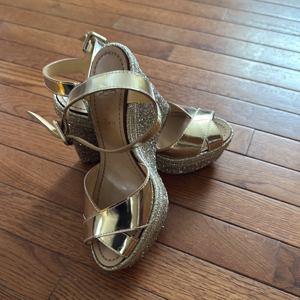 Christian louboutin espadrille glitter wedge sz 38 - Picture 14 of 14
